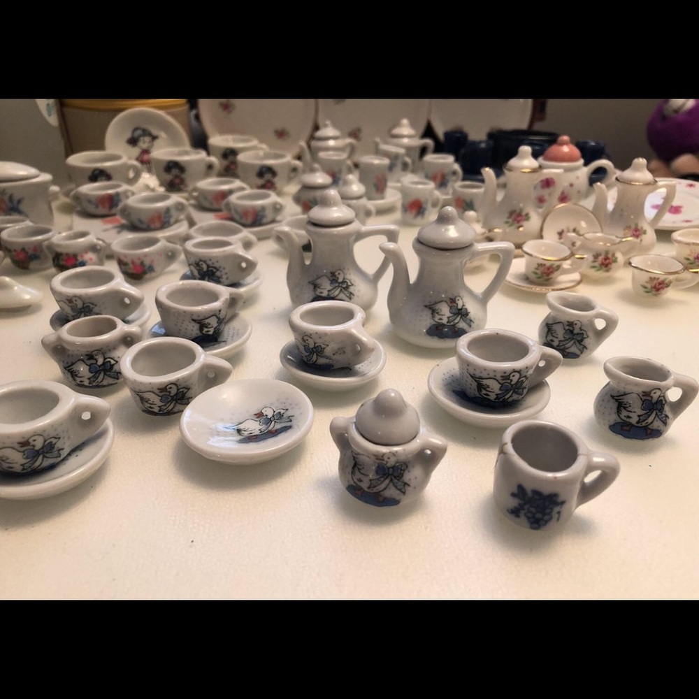 SPECTACULAR Miniature Porcelain Tea Set Bundle tea cups saucers tea-pots etc.